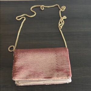 Street Level Metallic Pink Clutch with Gold Chain